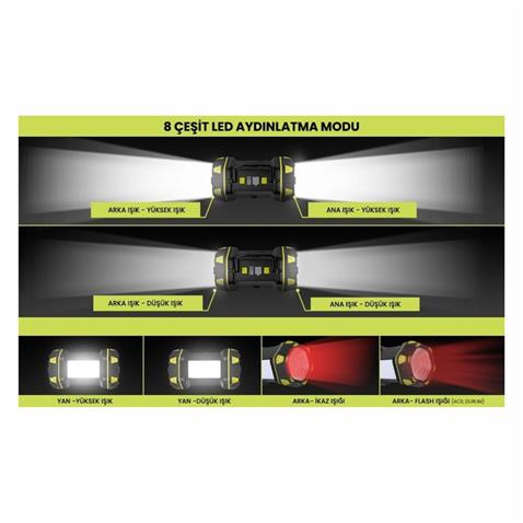 EL FENERİ-ÇALIŞMA LAMBASI LEDLİ FONKSİYONLU (USB ŞARJ) (BEYAZ-KIRMIZI ÇAKARLI) (200*85 MM) (280 GR)