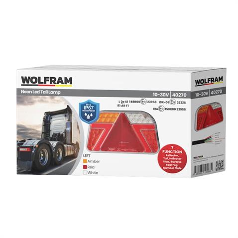 WOLFRAM 10V-30V STOP LAMBASI (NEON LEDLİ) (7 FONKSİYONLU) (241*140*44 MM) E9 SOL