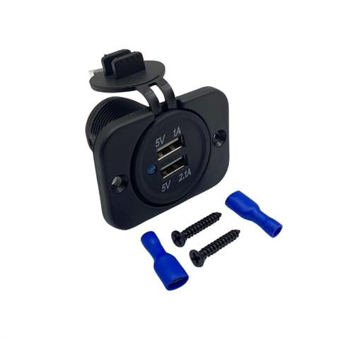 12V-24V TELEFON ŞARJ CİHAZI (USB X 2) (1A/2.1A) (KAPAKLI MARİN)