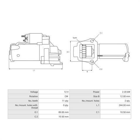 12V MARŞ MOTORU MOTORCRAFT TİPİ 11 DİŞ FORD TOURNEO CUSTOM V362/TRANSIT CUSTOM V362/TRANSIT V363