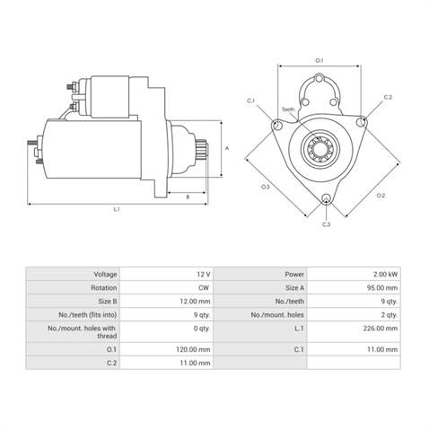 12V MARŞ MOTORU 9 DİŞ 2.0 KW BMC LEVEND (NİSSAN MOTORLU)-NİSSAN FORKLİFT/PİCK-UP