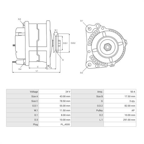 24V ALTERNATÖR DİNAMO 45 A (3 FİŞ) (S-L-IG) ISUZU CHAMPION OTOBÜS