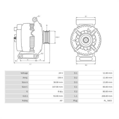SEG 24V ALTERNATÖR DİNAMO 150 A (5 FİŞ SOKETLİ) (W-L-15-S-DFM) MERCEDES ATEGO/ACTROS/AROCS/AXOR