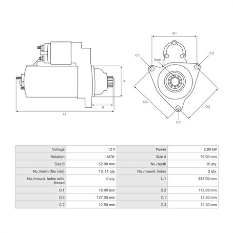BOSCH 12V MARŞ MOTORU 10 DİŞ 1.7 KW (TERS) AUDI-SEAT-SKODA-VW