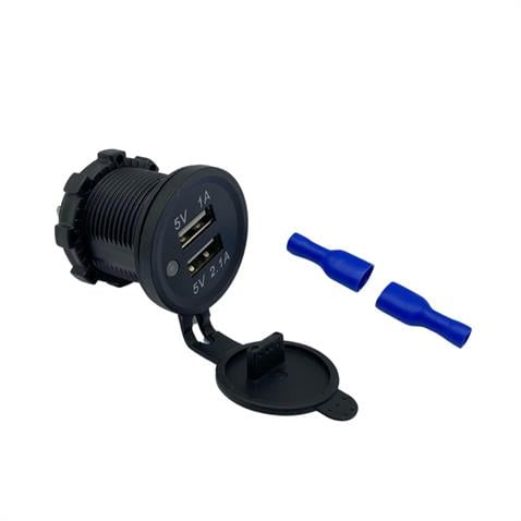 12V-24V TELEFON ŞARJ CİHAZI (USB X 2) (1A/2.1A) (MAVİ IŞIKLI) (28 MM)