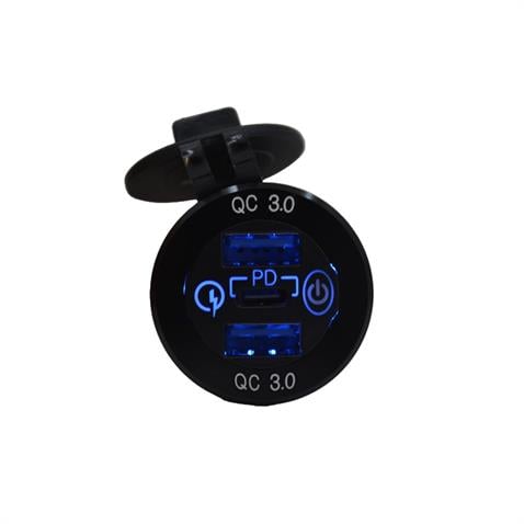 12V-24V TELEFON ŞARJ CİHAZI (USB X2+TYPE-C) (3 A) (OFF-ON DOKUNMATİK) (MAVİ IŞIK) (28 MM)