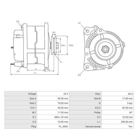24V ALTERNATÖR DİNAMO 45 A (3 FİŞ) (S-L-IG) ISUZU CHAMPION OTOBÜS