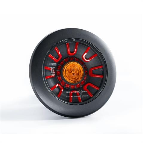 FRISTOM 12V-36V STOP LAMBASI YUVARLAK (NEON LEDLİ) (3 FONKSİYONLU) (KIRMIZI-SARI) (155 MM) E9