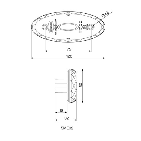 12V-24V YAN SİNYAL LAMBASI DORSE SİDE MARKER SARI OVAL (4 LEDLİ) (120*50 MM)