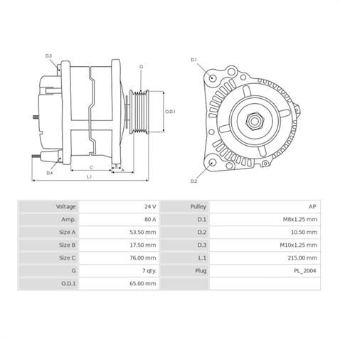 24V ALTERNATÖR DİNAMO HITACHI TİPİ 80 A ISUZU NLR 85/NPR 75/NQR 15 (4HK1/4JJ1 MOTOR)