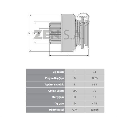 ZEN MARŞ DİŞLİSİ BOSCH TİPİ 13 DİŞ (16 KANAL) FIAT EGEA-JEEP RENEGADE (START-STOP)
