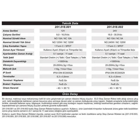 24V STOP ZAMAN RÖLESİ AYARLI 5 UÇLU (0.1 SN-11 SAAT ARASI) (OTOMATİK KATLANIR AYNA-MULTIMEDIA VS)