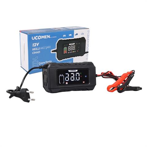 UCOMEN 12V ŞARJ REDRESÖRÜ (AKILLI AKÜ ŞARJ CİHAZI) OTOMATİK 6 A LCD BÜYÜK EKRAN SİYAH (+AGM/JEL)