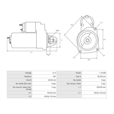 12V MARŞ MOTORU 9 DİŞ 1.7 KW HYUNDAI ACCENT CRDI (3 SİLİNDİR) KOREA
