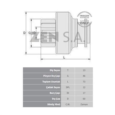 MARŞ DİŞLİSİ LUCAS TİPİ 13 DİŞ (12 KANAL YATIK) ANADOL DİZEL