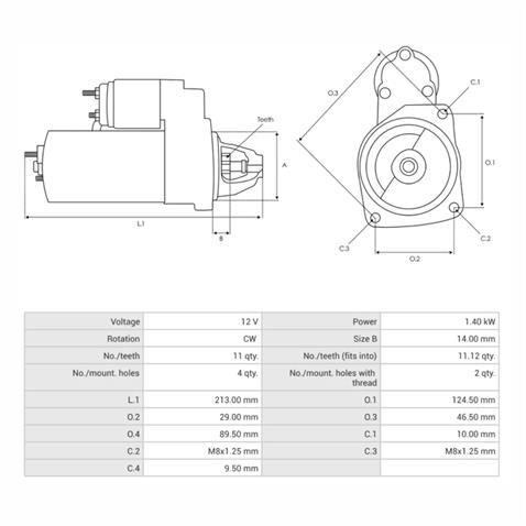 VALEO 12V MARŞ MOTORU 11 DİŞ 1.4 KW CITROEN BERLINGO/C1/C3/NEMO-PEUGEOT 206/306/BIPPER/PARTNER TEPEE