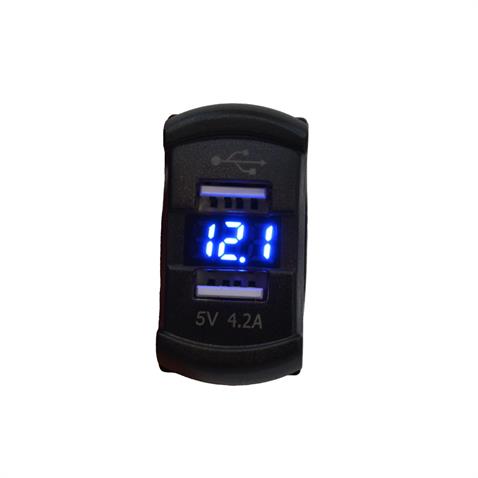 12V-24V DİJİTAL VOLTMETRE+ŞARJ CİHAZLI (USB X 2) (4.2A) (ANAHTAR TİPİ) (MAVİ IŞIK)