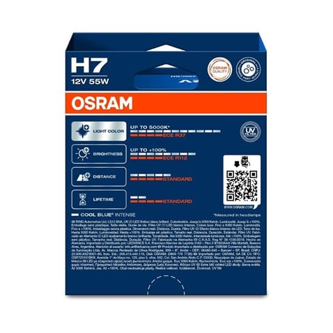 OSRAM 12V H7 AMPUL 55W 5000K +%100 PARLAK IŞIK COOL BLUE INTENSE (BEYAZ IŞIK) (2 AD)