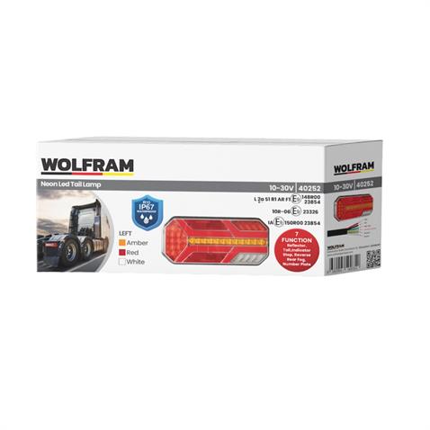 WOLFRAM 10V-30V STOP LAMBASI (NEON LEDLİ-KAYAR SİNYALLİ) (7 FONKSİYONLU) (235*110*47 MM) E9 SOL