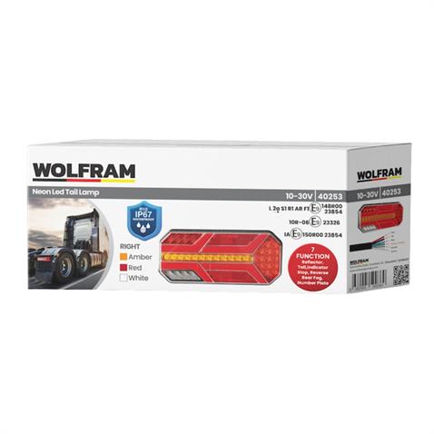 WOLFRAM 10V-30V STOP LAMBASI (NEON LEDLİ-KAYAR SİNYALLİ) (7 FONKSİYONLU) (235*110*47 MM) E9 SAĞ