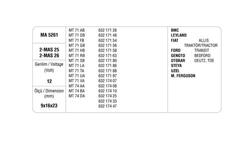 MEGA 12V MARŞ KÖMÜRÜ MAKO TİPİ MASX-25/26 (4 AD)