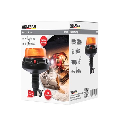 WOLFRAM 12V-24V ÇAKAR TEPE LAMBA LEDLİ BORU TİP ALÇAK SARI 10 FONKSİYONLU BUTONLU (140*173 MM)