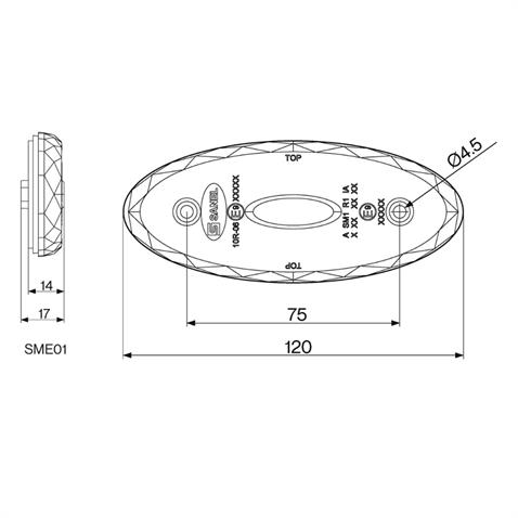 12V-24V YAN SİNYAL LAMBASI DORSE SİDE MARKER SARI OVAL (4 LEDLİ) (120*50 MM)