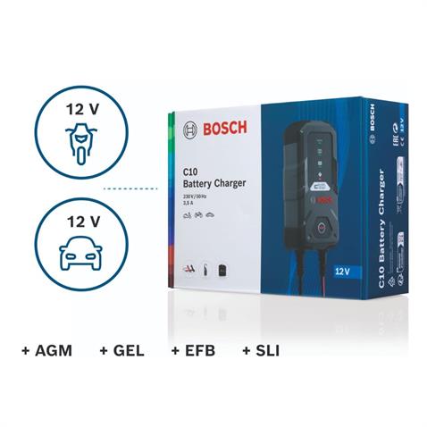 BOSCH 12V ŞARJ REDRESÖRÜ (AKÜ ŞARJ CİHAZI) OTOMATİK C10 (3.5 A) (WRLA-WET-JEL-EFB-AGM)