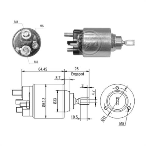 ZM 12V MARŞ OTOMATİĞİ BOSCH TİPİ İNCE GÖVDE M6 SAĞ (24 MM) (UZUN PİSTON)