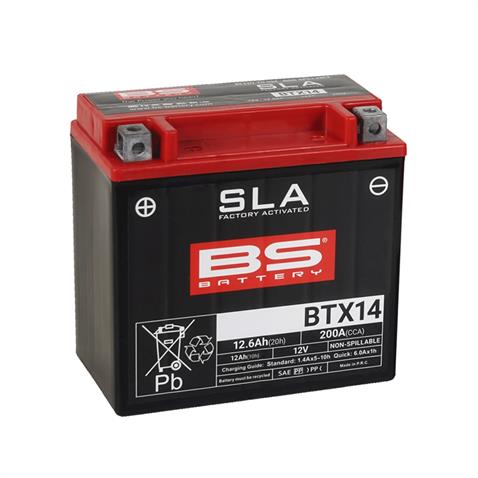 BS BATTERY 12V 12.6 AH MOTOSİKLET AKÜSÜ 200A (EN) (150*87*145) (BTX14) (SLA)