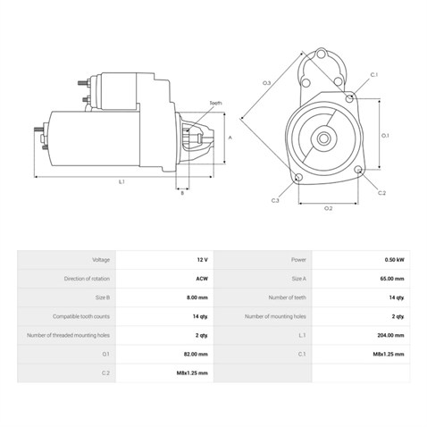 12V MARŞ MOTORU DENSO TİPİ 14 DİŞ 0.5 KW TERS HONDA JENERATÖR-SOLAX JENERATÖR