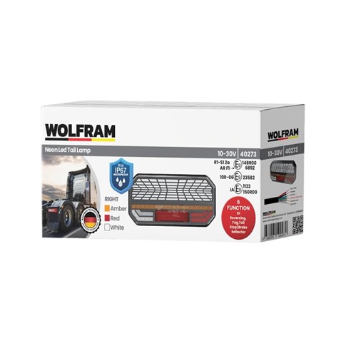WOLFRAM 12V-30V STOP LAMBASI LEDLİ (6 FONKSİYONLU) (235*110 MM) SAĞ E9
