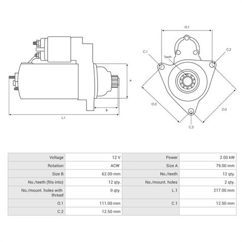 12V MARŞ MOTORU 12 DİŞ 2 KW AUDI A3/Q2/Q3-SEAT ATECA/LEON-SKODA OCTAVIA/SUPERB-VW ARTEON/GOLF