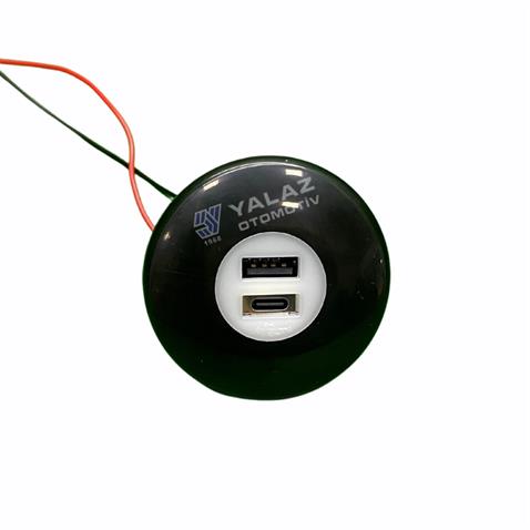 10V-36V TELEFON ŞARJ CİHAZI (USB+TYPE-C) (2.4A X 2) (MAVİ LED IŞIK)