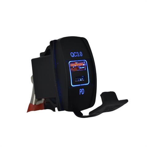 12V-24V TELEFON ŞARJ CİHAZI (USB+TYPE-C) (3.1A X 2) (ANAHTAR TİPİ) (MAVI IŞIK)