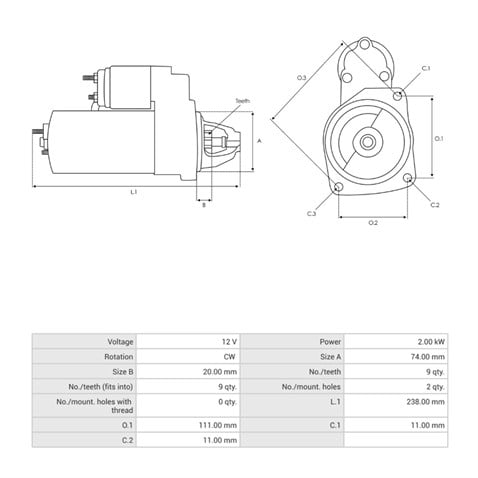12V MARŞ MOTORU BOSCH TİPİ 9 DİŞ 2.0 KW FORKLİFT