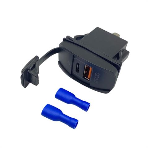 12V-24V TELEFON ŞARJ CİHAZI (USB+TYPE-C) (3.1A X 2) (ANAHTAR TİPİ) (MAVI IŞIK)
