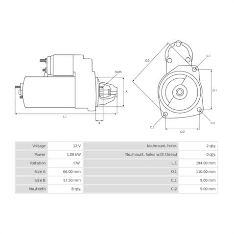 12V MARŞ MOTORU MITSUBISHI TİPİ 8 DİŞ 1.0 KW BOBCAT-DOOSAN-HITACHI-JCB-JOHN DEERE-KUBOTA-TEREX-VOLVO
