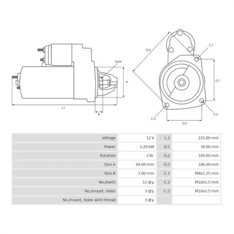 12V MARŞ MOTORU BOSCH TİPİ 12 DİŞ 1.2 KW (START-STOP) DACIA DUSTER-NISSAN JUKE-RENAULT CAPTUR/CLIO