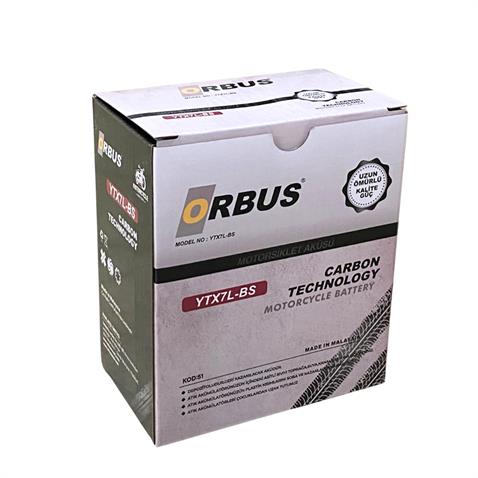 ORBUS 12V 7 AH MOTOSİKLET AKÜSÜ (113*70*130) (YTX7L-BS) (SMF) (2,3 KG) (CARBON)