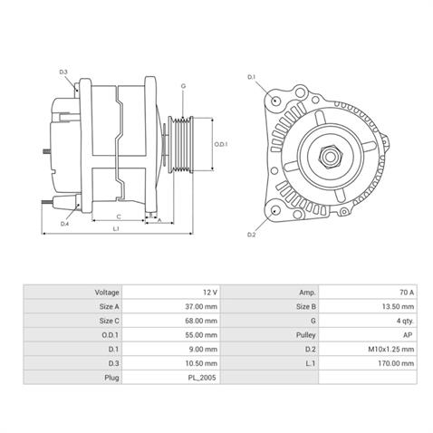 12V ALTERNATÖR DİNAMO MITSUBISHI TİPİ 65 A (P-D) MAZDA 323/626