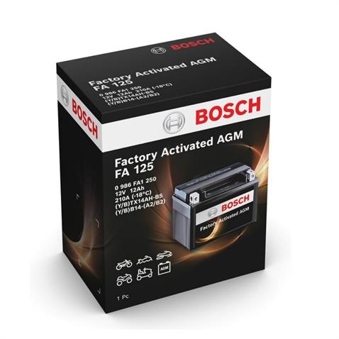 BOSCH 12V 12 AH MOTOSİKLET AKÜSÜ AGM 210 A (EN) (133*90*164) (FA125)  (YB14-A2) (YB14-B2) (TERS)