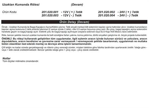 12V UZAKTAN KUMANDA İLE BAGAJ AÇMA-FAR AÇMA-KORNA CALMA-SİNYALLERI YAKMA RÖLESİ