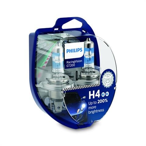 PHILIPS 12V H4 AMPUL 60/55W RACING VISION GT200 +%200 PARLAK IŞIK (2 AD)