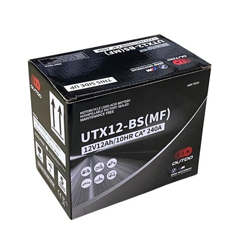 OUTDO 12V 12 AH MOTOSİKLET AKÜSÜ AGM TECH 240 A (EN) (150*86*130 MM) (YTX12-BS) (UTX12-BS-MF)