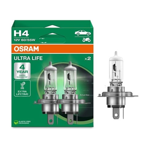 OSRAM 12V H4 AMPUL 60/55W P43T ULTRA LIFE (4 KAT UZUN ÖMÜRLÜ) (2 AD)