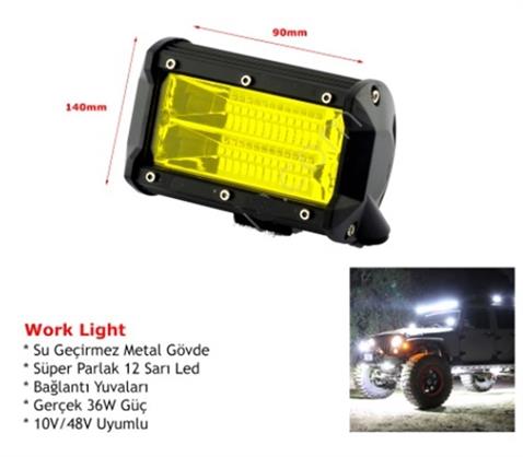 10V-48V LED BAR OFF-ROAD ÇİFT SIRA SARI (24 LEDLİ 36 W) (6000K 2800 LÜMEN) (140*90*75 MM)