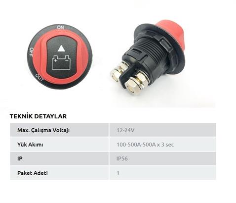 12V-24V DEVRE KESİCİ PLS MİNİ MARİN TİPİ 100 A (ÇEVİRMELİ) (ON-OFF-OUT)