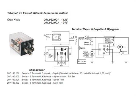 12V SİLECEK ZAMAN RÖLESİ (5+1 UÇLU) (YIKAMALI VE FASILALI) (6.5 SN) CHERY KIMO-PEUGEOT J9 PREMIER