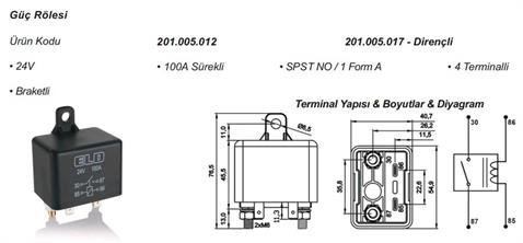 24V RÖLE 4 UÇLU 100 A (BÜYÜK TİP)